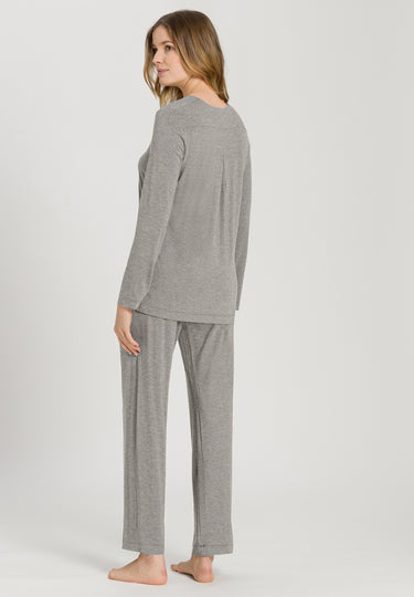 Champagne Flat Trim V-Neck Pajama Set | Grey Melange 76704-958